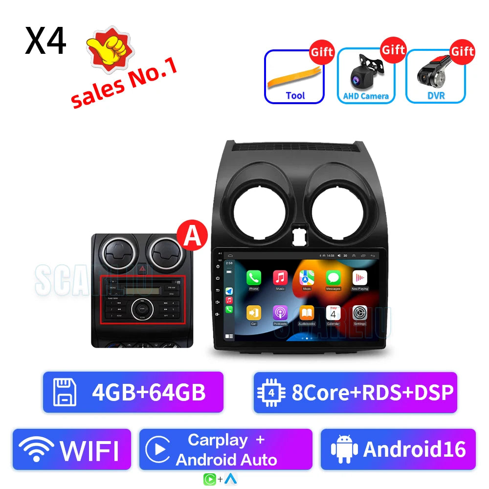 8+128 Android 16 Car Radio Multimedia Carplay For Nissan Qashqai 1 J10 2006 - 2013 4G Wifi Navi GPS DVD 2Din BT Autoradio Stereo