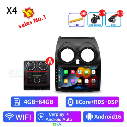 8+128 Android 16 Car Radio Multimedia Carplay For Nissan Qashqai 1 J10 2006 - 2013 4G Wifi Navi GPS DVD 2Din BT Autoradio Stereo