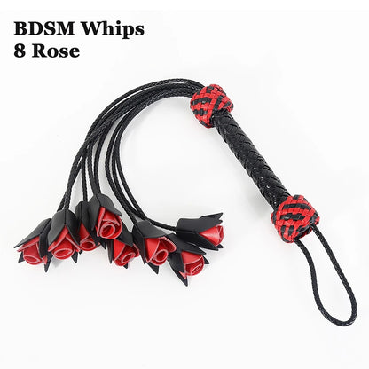 8 Rose Red Black PU Leather Bdsm Whip Bdsm Spanking Flogger Flirting Bondage Restraints Slave Sex Toys for Woman Adult Games