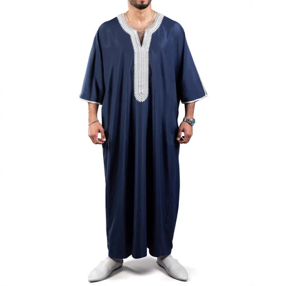 2026 New Model Men's Clothing With Embroidered Mid-sleeves And Side Pockets Robe Abaya Ramadan Dubai Luxury Islam Elegant