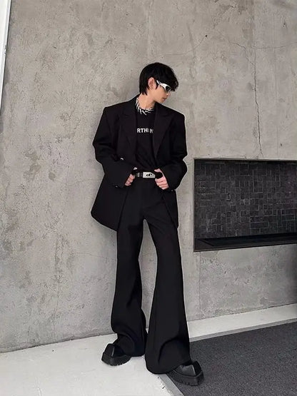 Cleanfit Tailored Shoulder Pad Men's Suit Jacket Casual British Style Slim Fit Waist Cinching Coat  Hair Stylist Tren...
