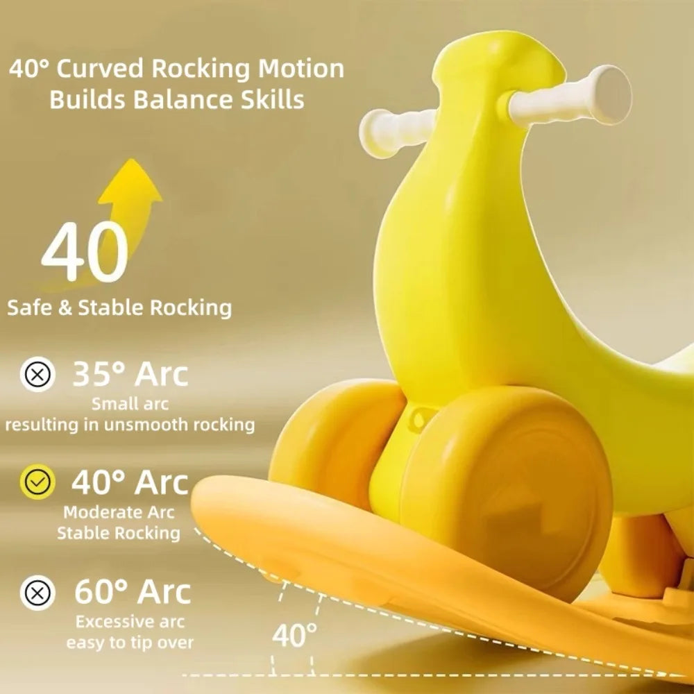 2 in 1 Banana Rocking Horse for Toddlers Baby Rocking Toy Birthday Gift for Boys Girls Ride on Toy with Detachable Balance Board