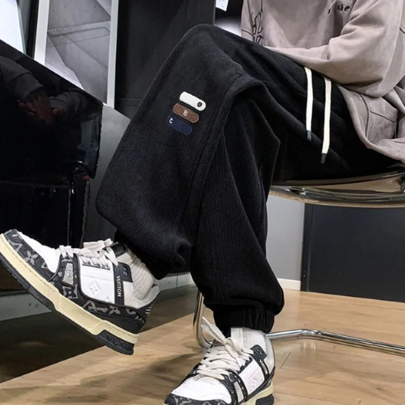 Harem Trousers Corduroy Joggers Man Sports Pants Black New in Essential Autumn Winter Deals Korean Cool Retro Sweatpants for Men