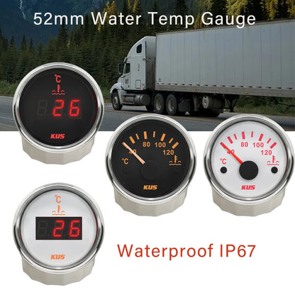 KUS Water Temp Temperature Gauge Meter Indicator 40-120℃ with Backlight 12V/24V 52MM(2") for Car Truck Sailboat