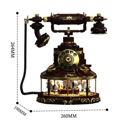 H1014 Retro Electrical LED Telephone Carousel Building Blocks DIY Model Desktop Decor Adult Collectible Gift Birthday Holiday