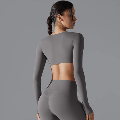 Sexy Cross Long Sleeve Sports Bra Push Up Yoga Crop Top Women Fitness Gym Workout Tops Women Brassiere Sport Female Clothing