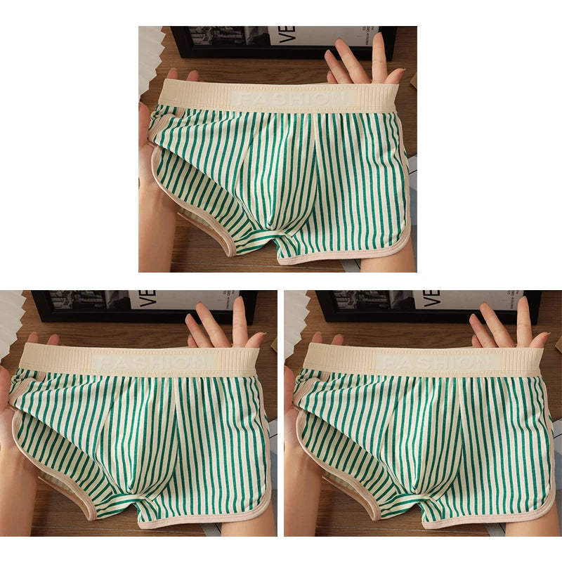 3pcs Pure Cotton Mens Boxer Briefs Males Strip Underwears Boy Comfortable Underpants Mans Breathable PantiesTeenage Boxer Shorts