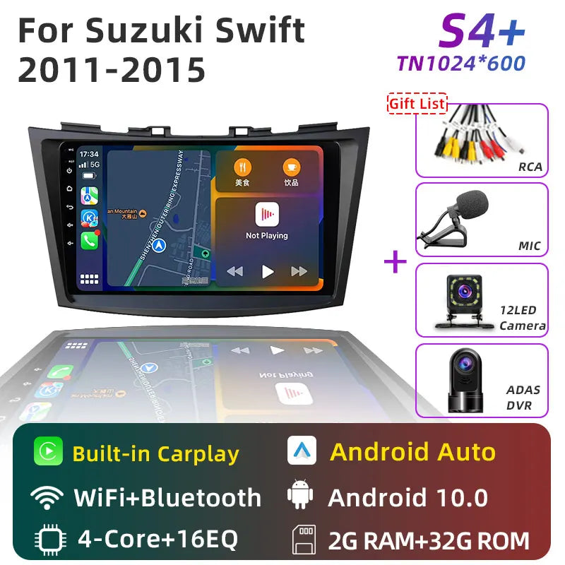 JUNDOF 9" CarPlay 2DIN Android Auto Car Radio Stereo For Suzuki Swift 2011 2012 2013 2014 2015 2016GPS Multimedia Video Player