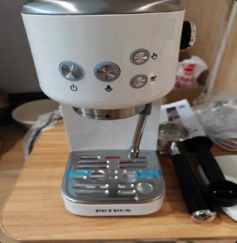 220V Petrus Coffee Machine Compact Espresso Maker with Milk Frother for Home Use DB