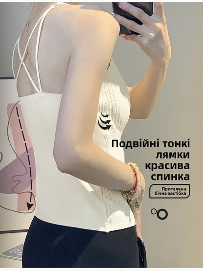 New 2025 Women's Slimming Long Tank Top Beautiful Back Bralette Innerwear Outerwear Base Layer Strap Vest Fashionable Polyest...