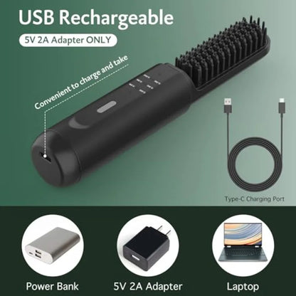 Beard Straightener for Men, Portable Cordless Heated Hair and Beard Straightening Brush with Anti-Scald and Ionic Technology, 3