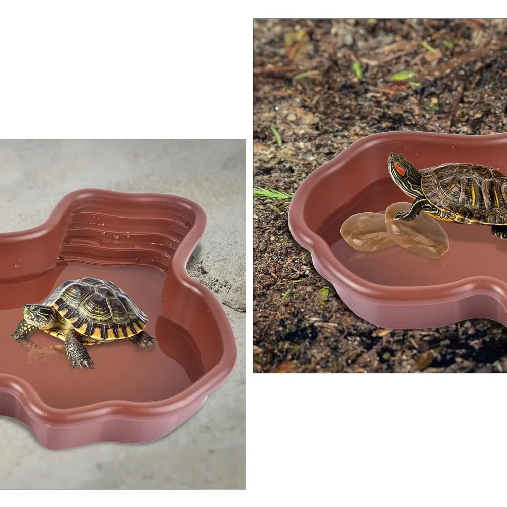 Turtles Bathing Pool Water Bowl with Slip Proof 35x28.50cm Friendly Habitat with Steps for Reptiles Resting and Soaking