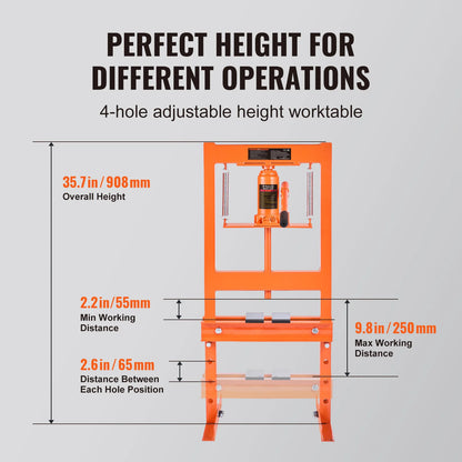 SucceBuy 6/12 Ton Hydraulic H Frame Garage Floor Adjustable Shop Press with Plates 6/12T Orange for Garage or Professional Shop