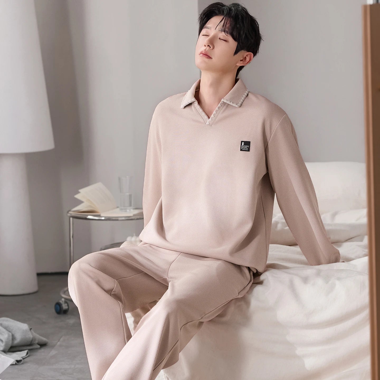 100% Pure Cotton Sleepwear Long Sleeve Collared Casual Home Clothes Set for Men Spring Autumn Seasonal Comfortable Leisure Ou...