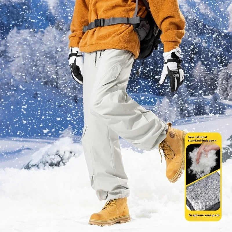Men's 90% White Duck Down Ski Pants Waterproof Windproof Thermal Trousers Outdoor Wear Resistant Snow Sports Overalls Men