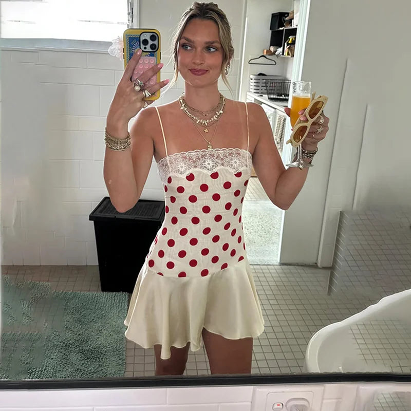 Tornova Polka Dot Lace Sling Dress For Women Slim Sleeveless Elegant Sexy Banquet Dress 2026 Summer Female Vacation Party Dress