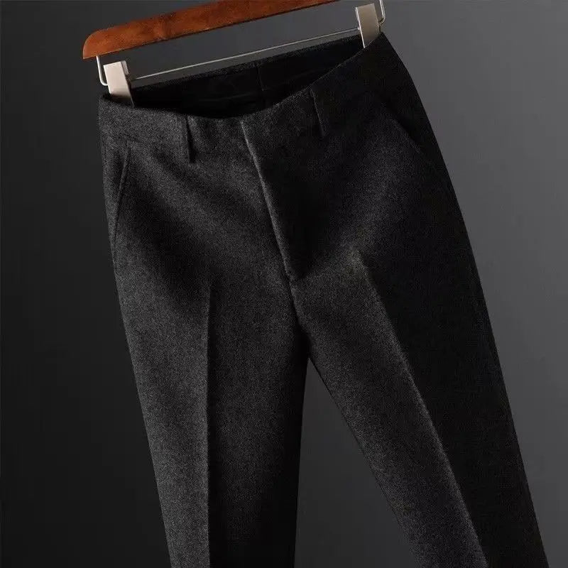 Men's Thickened Woolen Trousers Straight Leg Casual Business Pants Lightweight Luxury Spring Autumn Warm Casual Men's Pants