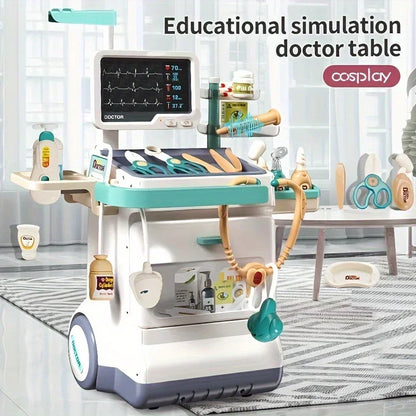 Doctor Kit Set Mobile Medical Station Cart with Injection Stethoscope Hospital Tool Doctor Role Play Toy Kid Birthday Xmas Gifts