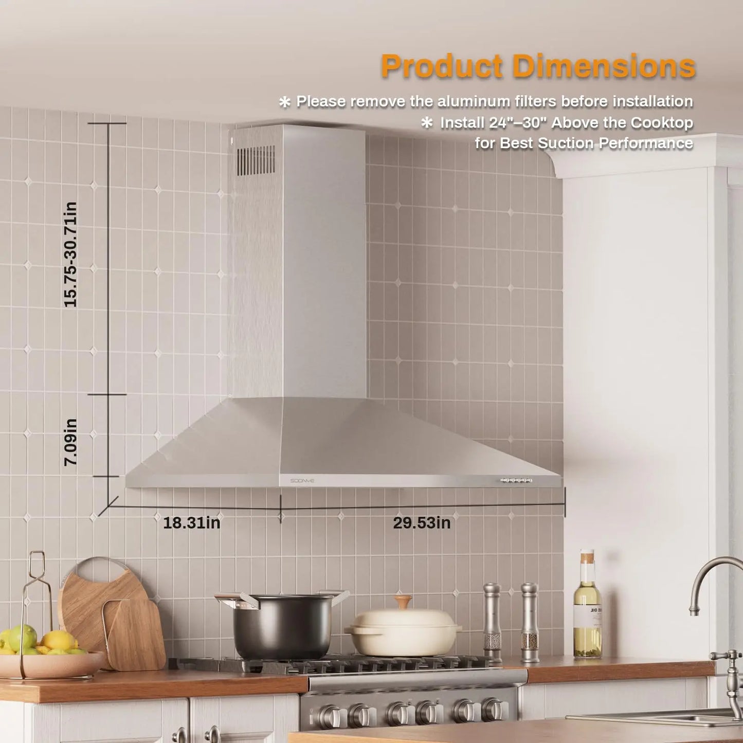 Range Hood 30 inch 450 CFM Wall Mount Vent Hood with Carbon Filter Bundle