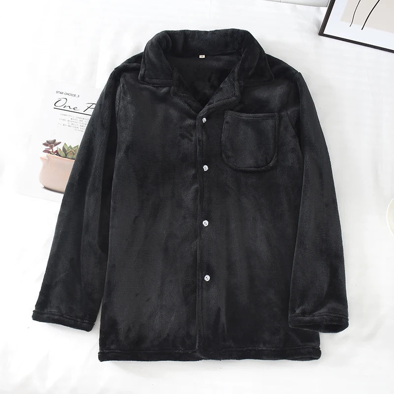Men's Winter Thiened Long Sve Flannel Pajama Top Loose Comfortable Coral Fce Home Clothes Single Piece Nightirt