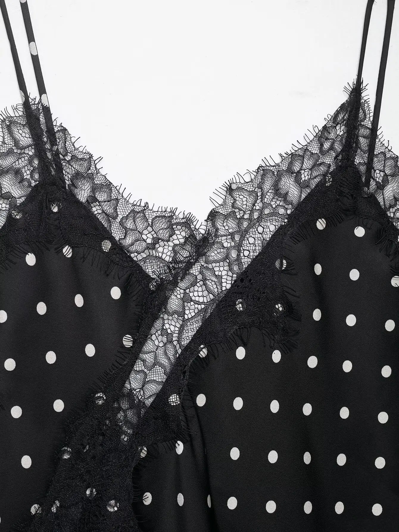 HH Women Elegant Polka Dot Lace Slip Tops Asymmetrical Hem Tanks Camis Summer Lady Sexy Lace Splicing Club Party Tops Camisole