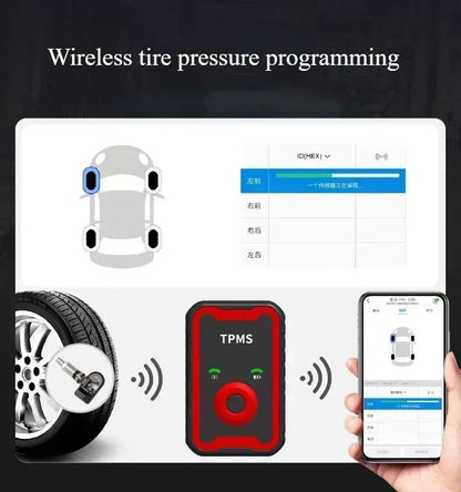 Programmable TPMS Sensors 2 in 1 433MHz+315MHz Program By Cell Phone APP Universal Tire Pressure Monitoring Sensor Metal Valve