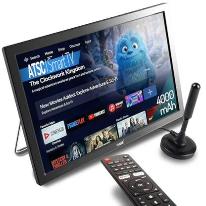 15.6" Small Smart TV, Built-in Digital Tuner, 4000mAh Rechargeable Battery TV, HDMI/SD Card/USB/AV Input, LCD Screen with Stand