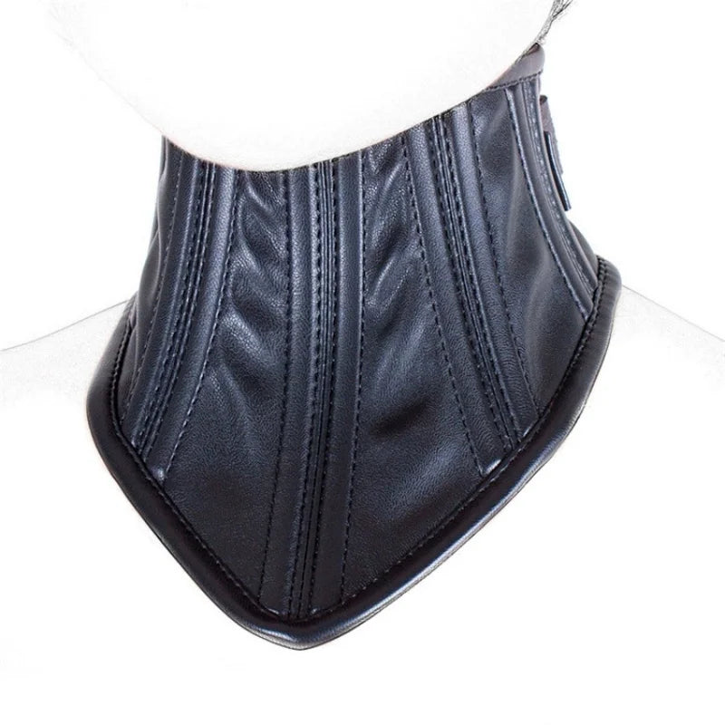 Sexy Wetlook Leather BDSM Bondage Collars with Unisex Lockable Half Face Mask for Fetish Neck Restraint Adult Games Sex Toys