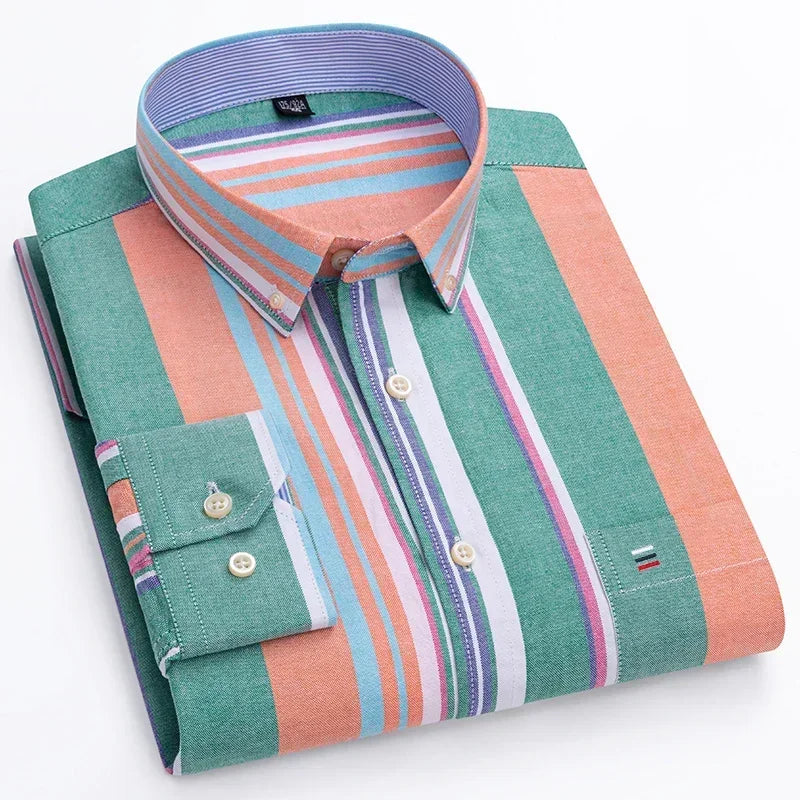 New In Shirt Plus Size 7XL 100% Cotton Oxford Long-Sleeve Shirts for Man Slim Fit Formal Plain Shirt Plaid Office Elegant Clothe