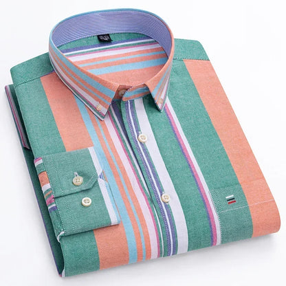 New In Shirt Plus Size 7XL 100% Cotton Oxford Long-Sleeve Shirts for Man Slim Fit Formal Plain Shirt Plaid Office Elegant Clothe