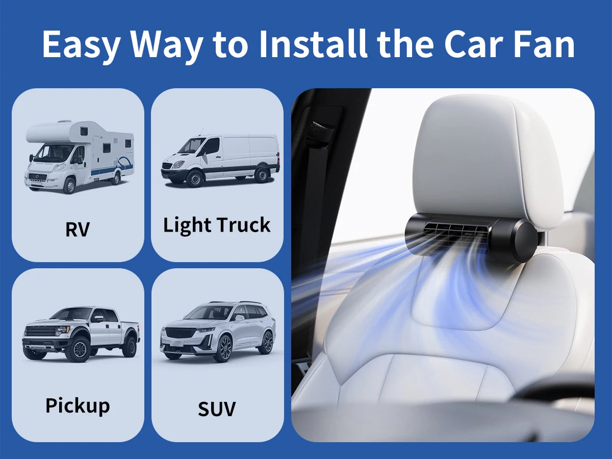 Socool Portable Car Fan Wireless 10000mAh 27.5Hrs Long-Lasting 4-Speed Cooling Backseat Fan Headrest Fan for Baby Kids RV Truck
