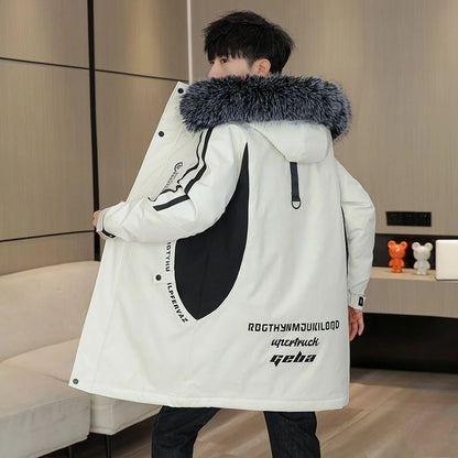 Men's Premium Hooded Long Coat Autumn Winter New Heavyweight Fleece Lined Warm Jacket Thickened Thermal Layering Design
