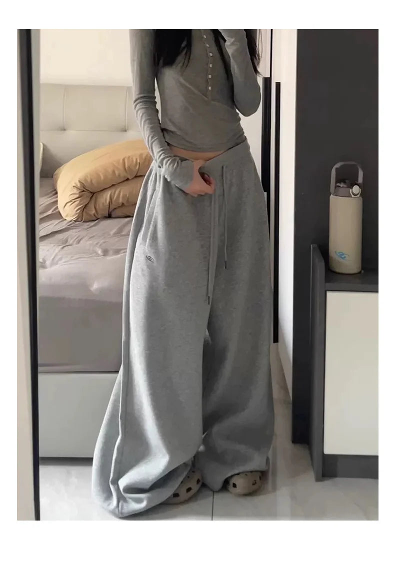 American Style Lazy Girl Sports Pants Women High Waist Loose Slimming Casual Wide Leg Pants Fall New Arrival Small Size