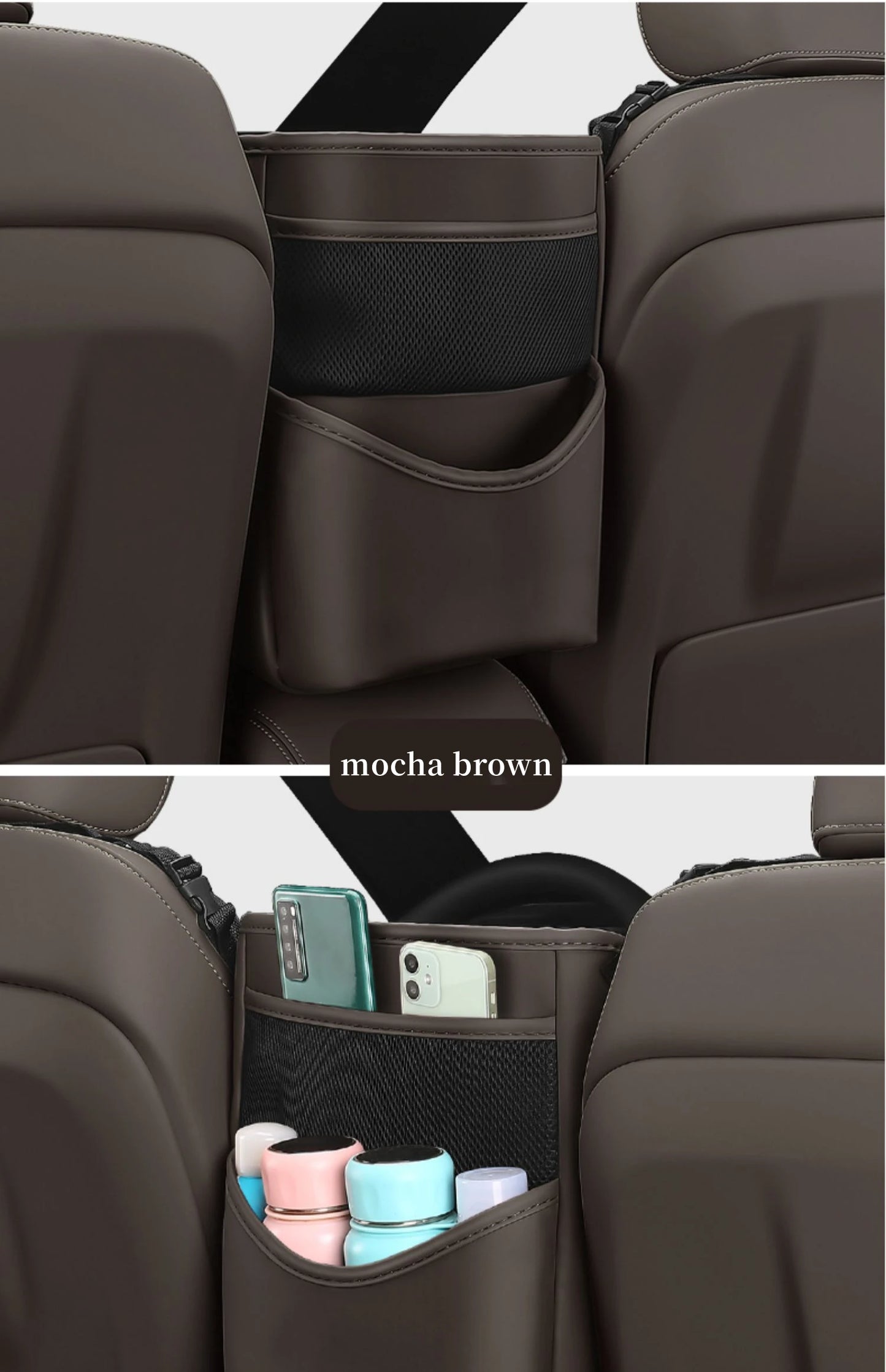 Car Seat Middle Hanger Storage Bag PU Leather Universal Car Seat Gap Organizer Hanging Handbag Holder Net Pocket Stowing Tidying