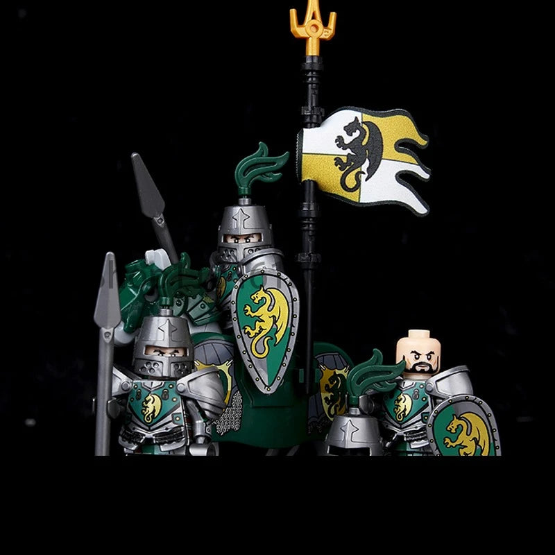 Green Dragon Raven Knights Shield Action Figures MOC Medieval Ancient Knights Scene Building Block Creative Toys for Children