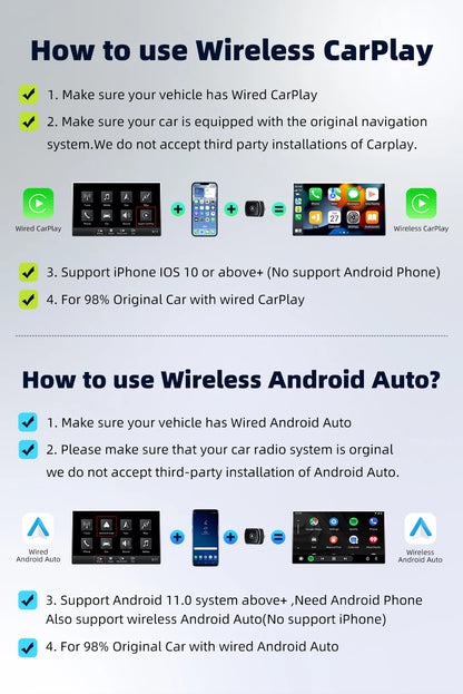 KEBIDUMEI Wired to Wireless Carplay Mini Car AI Box Adapter 5.0GHz WiFi Android Auto Bluetooth 5.2 Smart Dongle Car Accessories