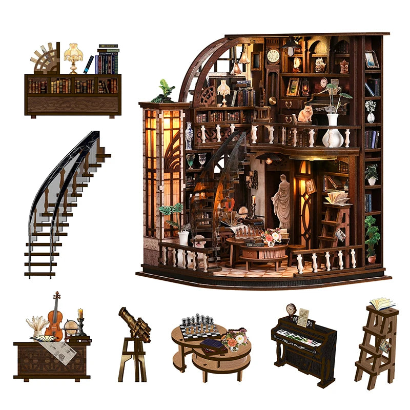 DIY Wooden Puzzles Bookstore Casa Miniatures Bookend Assembled Houses Toys For Friends Birthday Gifts Home Decoration