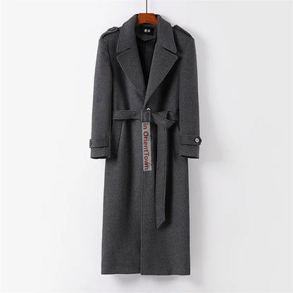 Wool Overcoat Men's Knee Length Windbreaker Autumn Winter Style Handsome British Trend Long Sleeve Woollen Coat Trench Jacket