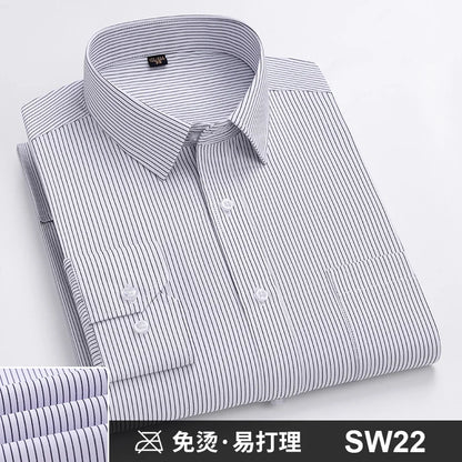 Men's Formal Shirt Long Sleeve S~8XL Oversized Office Solid Color Striped Anti-wrinkle Non-ironing Fashion Business White Shirts