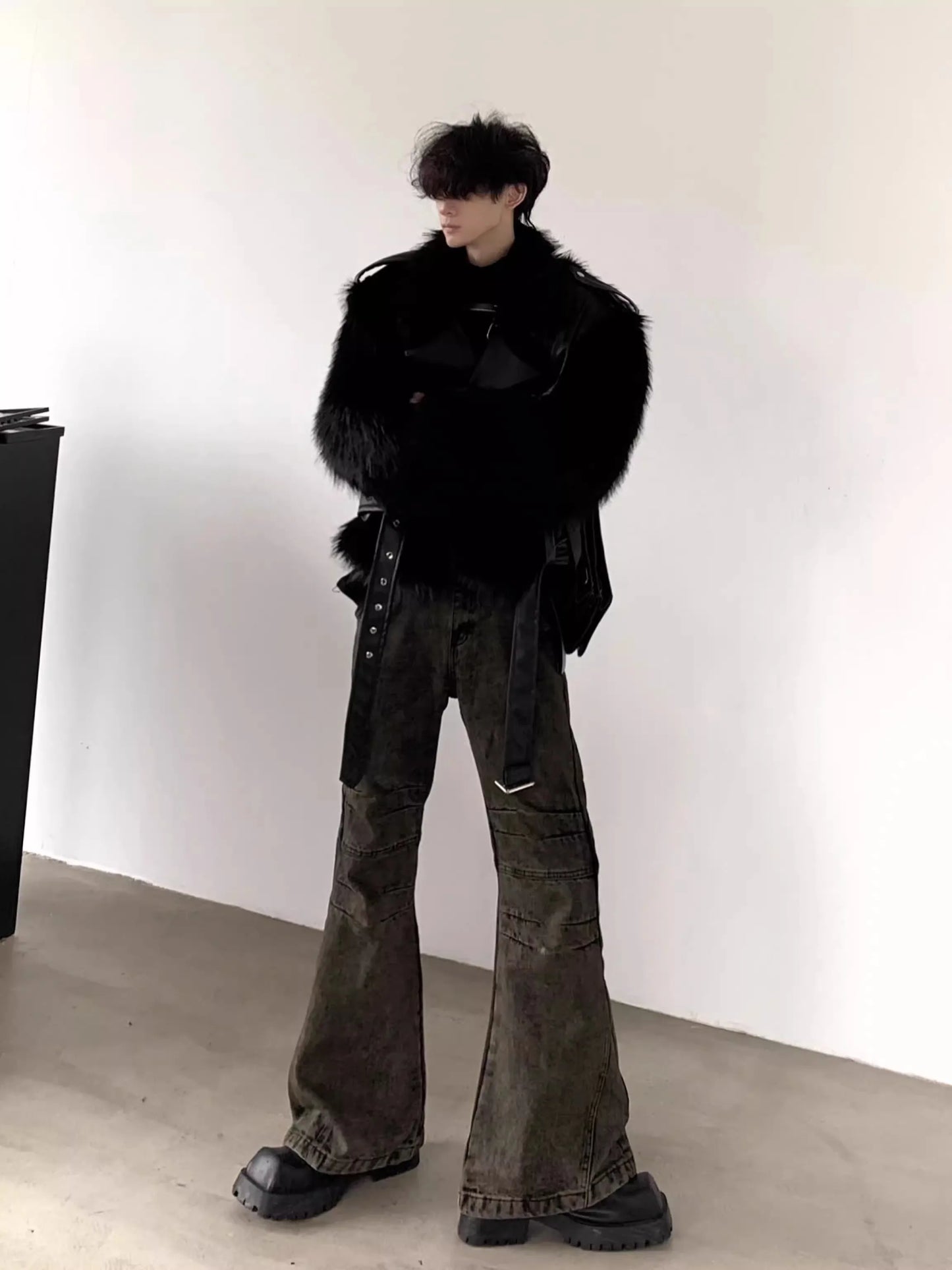 Mauroicardi Winter Short Cool Black Thickened Warm Pu Leather Patchwork Faux Fur Moto & Biker Coat Men Zipper Fluffy Jacket 2023