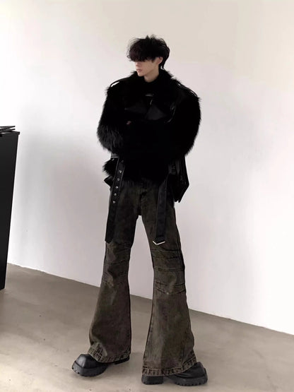 Mauroicardi Winter Short Cool Black Thickened Warm Pu Leather Patchwork Faux Fur Moto & Biker Coat Men Zipper Fluffy Jacket 2023