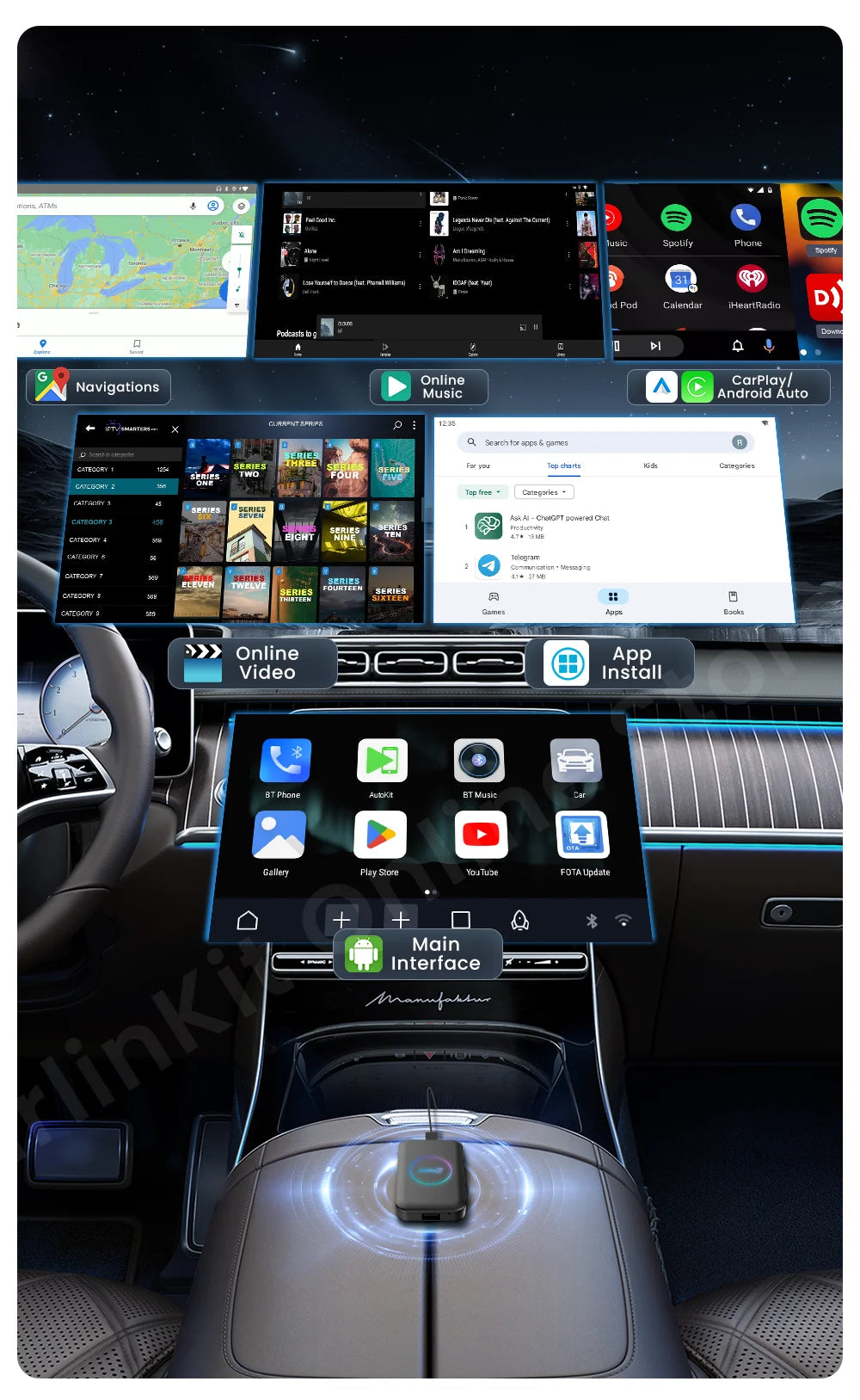 CarlinKit LiteS Android Tv Box Android auto CarPlay Wireless Adatper for Netfilx Youtube IPTV Spotify Skoda Volvo Honda Toyota