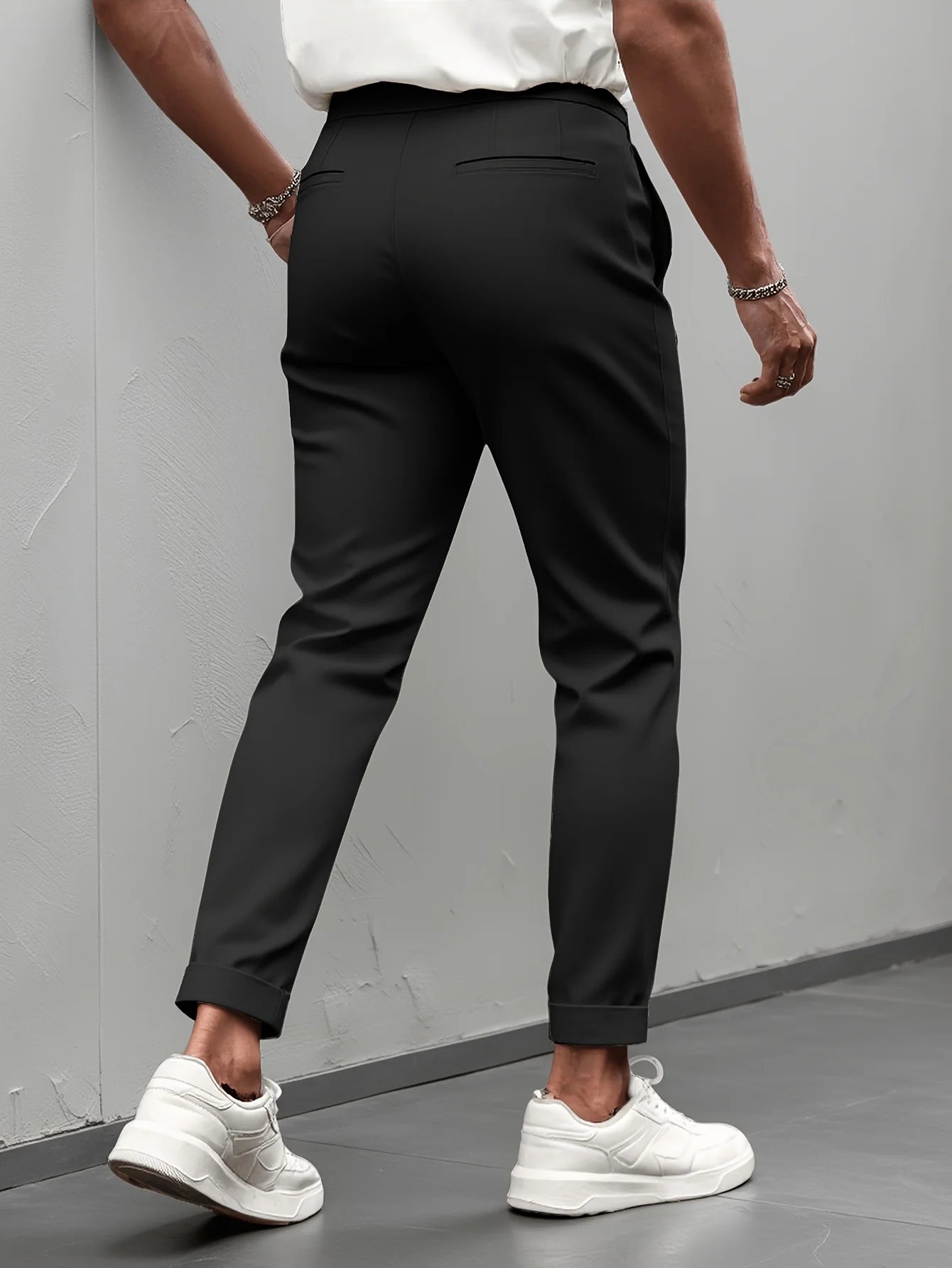 Men's Gurkha High Waist Pleated Cuffed Cropped Dress Pants Polyester Viscose Elastane Business Casual Black Beige Trousers