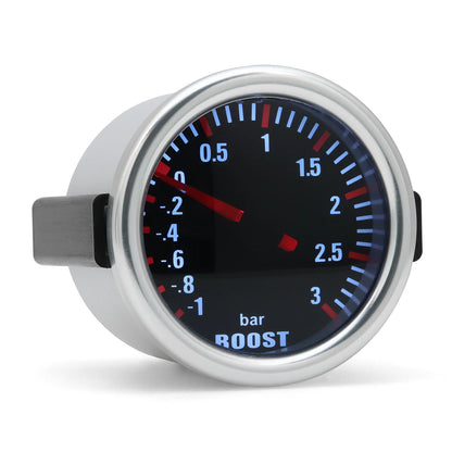 2"52mm Car 3 Bar Boost Gauge Turbo Boost Meter Pointer With Led Light Boost Indicator For 12V Engine Vehicle Car Accessories