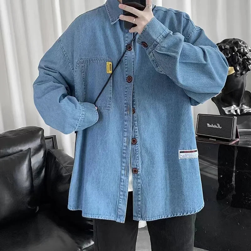 Heavy Industry Washed Denim Jacket Men's Spring and Autumn New Trendy Brand Handsome Tooling Jacket Loose Retro Denim Shirt