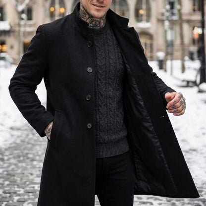 New Winter Men's Double-Breasted Trench Coat - Warm Lined & Windproof Overknee-Length Premium Fit Casual Business Streetwear Fit