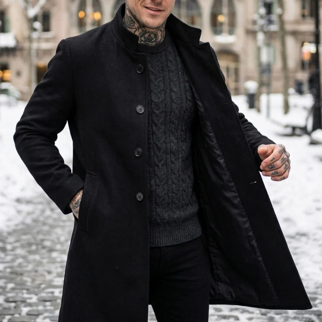 Winter Men's Double-Breasted Trench Coat | Warm & Windproof Overknee-Length Jacket | Casual to Business Streetwear Long Coat