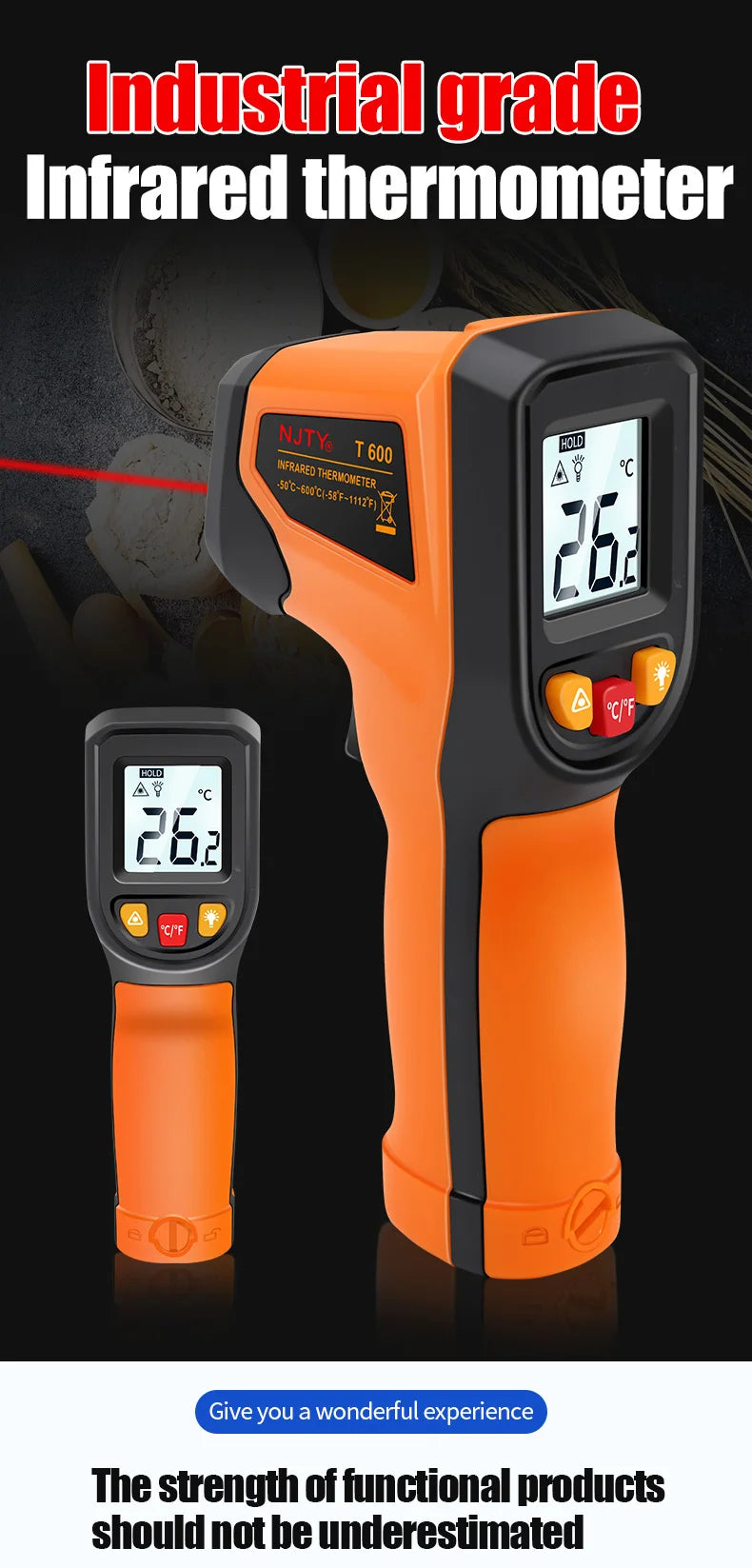 T400 T600 Digital Infrared Thermometer -50℃ to 400/600℃ High Precision Pyrometer Industrial Non-contact Temperature Sensor