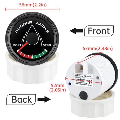 52MM Rudder Angle Indicator with 8 colors backlight Waterproof Rudder Position Gauge with Sensor 0-190ohm for Boat Yacht Marine