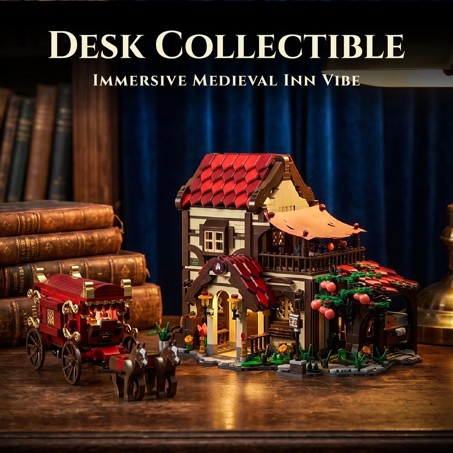 Vintage Horse-Drawn Carriage Station Blocks Street Scene Toys Series, DIY Architectural Model Assembly Toys, Adult Birthday Gift